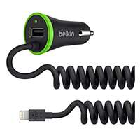 Belkin - Boost Up - Chargeur allume-cigare avec câble Lightning intégré et port USB 5W/3.4A pour iPhone et iPad - Compatible avec iPhone 8/8+ et iPhone X, Xs, Xs Max, Xr - Noir (Certifié MFi) Belkin